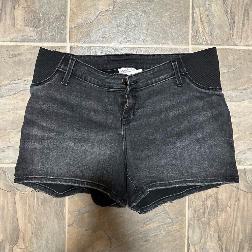 Isabel Maternity by Ingrid & Isabel Black Jean Shorts with Frayed Hem